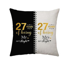 27 Years of Marriage Gifts for Her & Him 27th Wedding Anniversary for Couples Parents Anniversary Throw Pillow Cover Marrirage Gifts for Husband Wife Grandma Grandpa Aunt Uncle Friend Sister (27th)