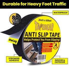 TAPEBEAR Black Safety Grip Tape 2inch x 60feet, Warning Anti-Slip Tape Strong Adhesive Waterproof for Indoor Outdoor Steps Stairs, Compatible with Plastic, Wood, Ceramic, Glass, Metal, 5Rolls