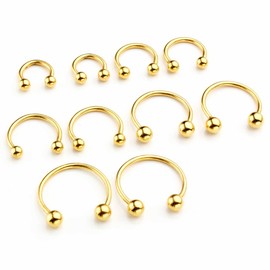 PiercingJak 10pcs 16G Stainless Steel Horseshoe Hoop Circular Barbells Earrings Cartilage Helix Septum Nose Lip Rings 6mm-14mm
