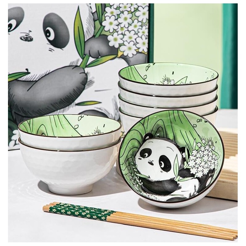 EatingBiting 4pcs Bowls & 4 Pairs of Chopsticks Panda Porcelain