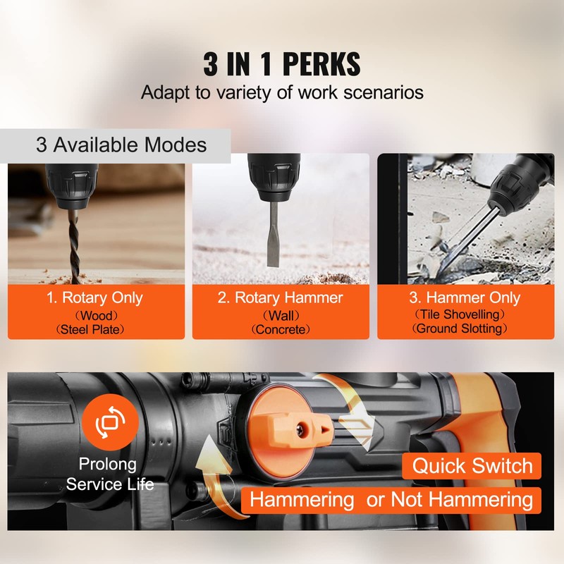 VEVOR 1-9/16 Inch SDS-Max Rotary Hammer Drill, 13Amp Corded Drills,