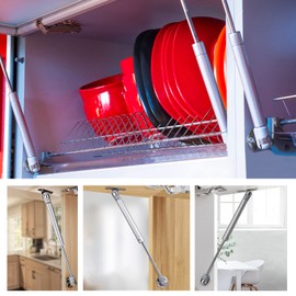 2 Pieces Gas Lift 100N Gas Lift Hinge with Screws, Soft Close Hinges for Kitchen Cabinet, Cupboard, Toy Box, Hinges, Heavy Lid Lifting Support, Silver