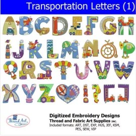 ThreadArt Embroidery Design Set- Transportation Letters- 31 Designs - 9 Formats- USB Stick