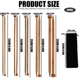 10 Pcs Bamboo Knitting Needles Set, Smooth Wooden Knitting Needles with Velvet Storage Bag, Perfect for Scarves, Hats and Baby Sweaters, Includes 5 Sizes for Various Knitting Projects
