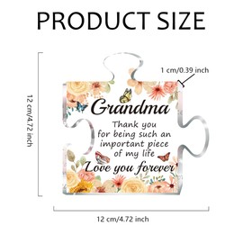 SUPERDANT Gifts for Grandmothers Puzzle-shaped Acrylic Board Unique Birthday Desk Decoration Made of Acrylic 12 x 12 x 1 cm with Flower and Butterfly Crystal Ornament Keepsake Motivational Gifts