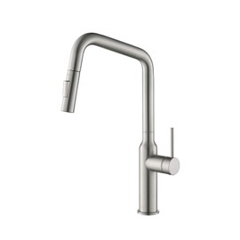 KIBI Macon Single Handle Pull Down Faucet for Kitchen Sink | Solid Brass High Arc Faucet Spout | 360 Degree Swivel Kitchen Faucet with Pull Down Sprayer | Brushed Nickel (KKF2007)