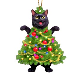365RUSTIC Black Cat Ornament for Christmas Tree, Cat Christmas Ornaments, Cat Lover Ornament, Christmas Decoration, 2-Side Printed Wooden Hanging Ornament, Cat Lovers Gifts for Christmas