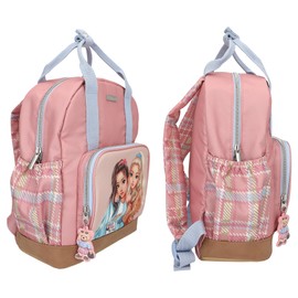 Depesche 13012 TOPModel Team Teddy Backpack in Pink, Beige and Blue, with Model Motif and Pendant, Bag with Adjustable Straps and Thermal Compartment
