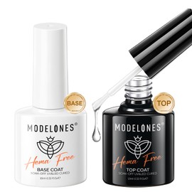 Modelones Base Coat Top Coat UV LED Hema-free Gel Nagellack Set, 2×10ml Gellack Unterlack & Überlack No Wipe Top Coat Set Nägel Maniküre Kit