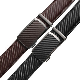 Ratchet Belt for men, leather belt 2 packs in Gift Set Box Size Adjustable belt, waist Trim to Fit (TXW Black/Dark Brown, 28"-42" Waist Adjustable)