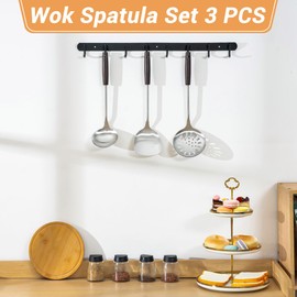 FJNATINH Wok Spatula and Ladle Skimmer Spoon - Stainless Steel Cooking Utensils Set of 3,Kitchen Wok Utensils Set