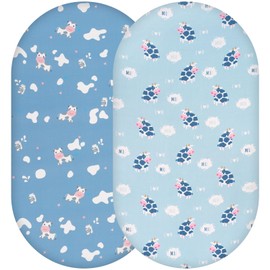 Yukkidds Baby Fitted Sheet Elasticity Breathable Microfibre Mattress Cover for 40 x 80 cm 41 x 81 cm 40 x 90 cm Travel Cot Side Cot Baby Cot Pack of 2, Blue Cow
