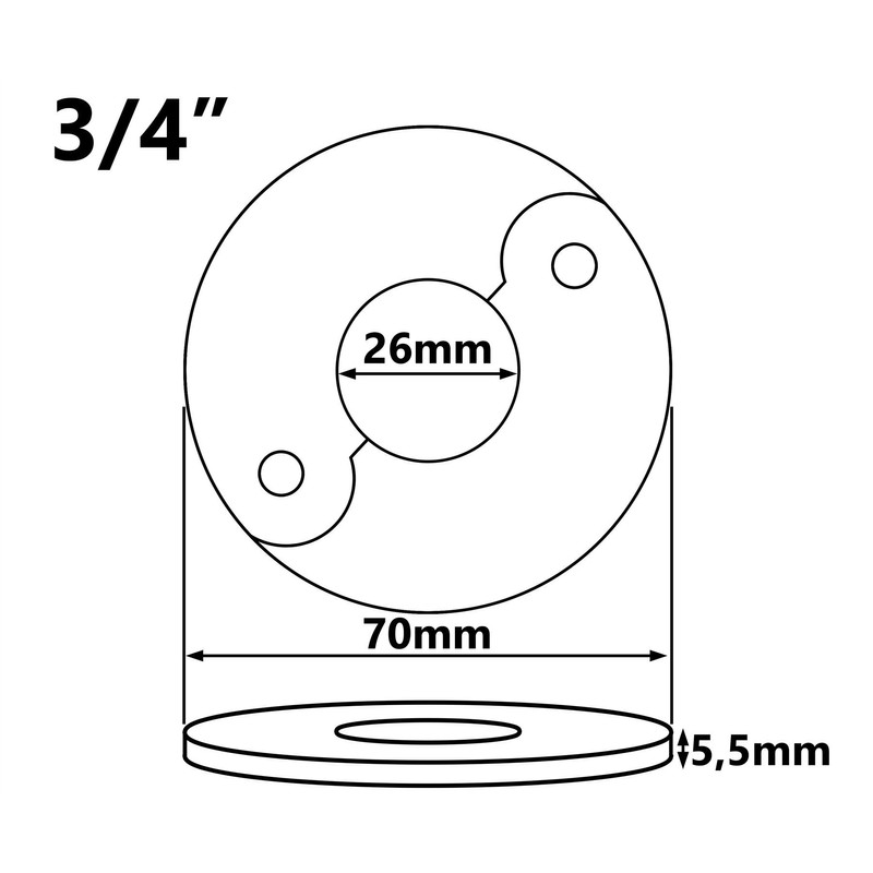26mm (3/4") Split Two-Piece Collar Chrome Plated Steel Valve Hole