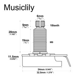 Musiclily Pro HD A1M Full Brass Metric Coarse 18-Spline Split Long Shaft Pot Audio Taper Potentiometer for Electric Guitar Bass