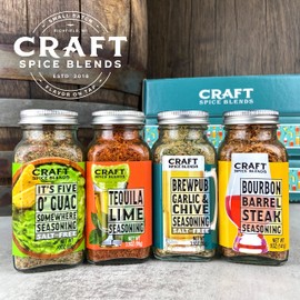 Craft Spice Blends Happy Hour Seasoning 4-Pack Gift Set - Top Shelf Spices Raising the Bar on Flavor - Spice Blends for Beef, Chicken, Fish and More - Father's Day, Birthday, Anniversary - All Natural, Crafted in the USA
