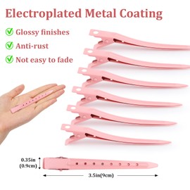 GEELBS 24 Pieces Duck Bill Hair Clips, 3.5 Inch Rustproof Metal Alligator Curl Clips with Holes for Hair Styling (Pink)