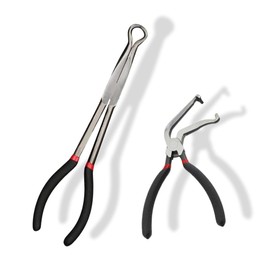 37980 Electrical Disconnect Pliers and 11" Radiator Hose Clamp Pliers Automotive, Car Spark Plug Wire Removal Pliers, Long Spark Plug Pliers (B+C), 2 Pcs