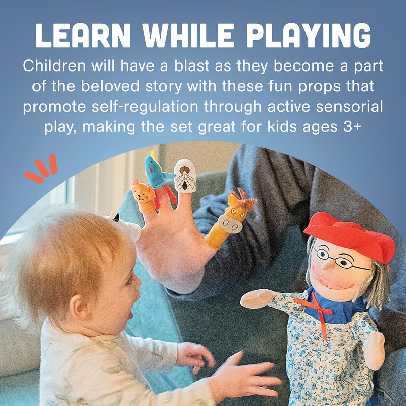 Constructive Playthings Plush "Old Lady" Doll and Animal Finger Puppet