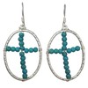 Oval Ring with Simulated Turquoise Beaded Cross Center Dangle Earrings