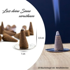 Citronella Incense Cones, 25 Incense Cones, Glow Duration per Cone, Approx. 25 Minutes Naturally Produced, Fresh Fragrance for Yoga, Meditation & Relaxation
