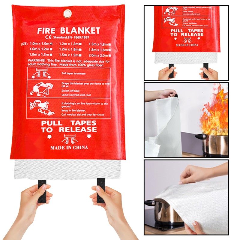 Emergency Fire Blanket, 2 Pieces, 1.1 x 1.1 m Fire