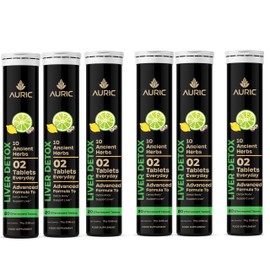Auric Liver Detox Effervescent Fizzy Water with 10 Ayurvedic Herbs Drop, Dissolve, Fizz, Drink 120 Tablets