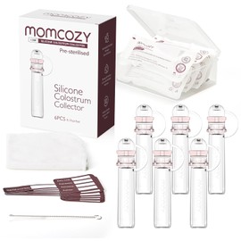 Momcozy Colector de Calostro, Colector Reutilizable de Leche Materna con Estuche y Toalla de Algodón, Contenedor Portátil Libre de BPA, Multiusos, 5ml, Paquete con 6