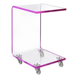 BOWERY HILL Modern Acrylic Plastic Snack Table in Pink/Clear