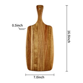 TEIBVG Acacia Wood Cutting Board and Cheese Board with Handle for Braed, Chopping Board, Meat, Fruits and Charcuterie - Decorative Wooden Serving Board for Kitchen, 17x7 Inch