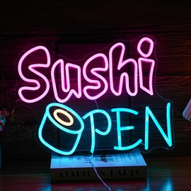 BNEMCEZH Sushi Open Neon Sign for Wall Decor - Dimmable LED Open Sign for Business - USB Powered Light for Sushi Shop, Restaurant, Kitchen, Home Decor