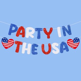 Seenelling Pre Strung Party in the USA Banner Red Blue White 4th of July Sign Happy American 4th of July Decorations Independence Day Party Favors Patriotic Supplies