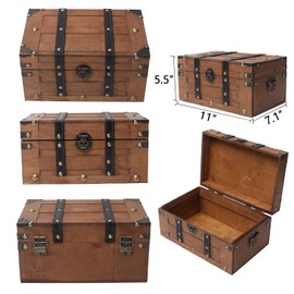 DECOR4SEASON Vintage Wooden Treasure Chest - Decorative Storage Box with Hinged Lid,Brown