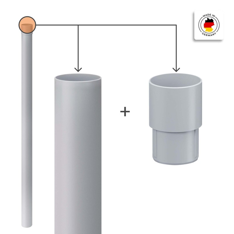 INEFA Downpipe 100 cm, PVC DN85 / 85 mm, Grey,