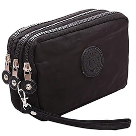 HYJMA Multifunction 3 Layers Zipper Key Card Phone Pouch Coin Money Bag Purse Wallet (Black)