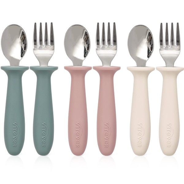 VITEVER 6 Pieces Toddler Utensils, Kids Silverware Set with Silicone