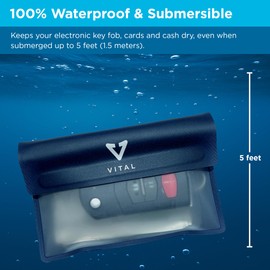 VITAL Waterproof Wallet for Swimming - Small Waterproof Key Holder Pouch - Submersible, Floating, Rain & Water Proof Surfing Car Key Fob Case Dry Bag with Wrist Ankle Strap