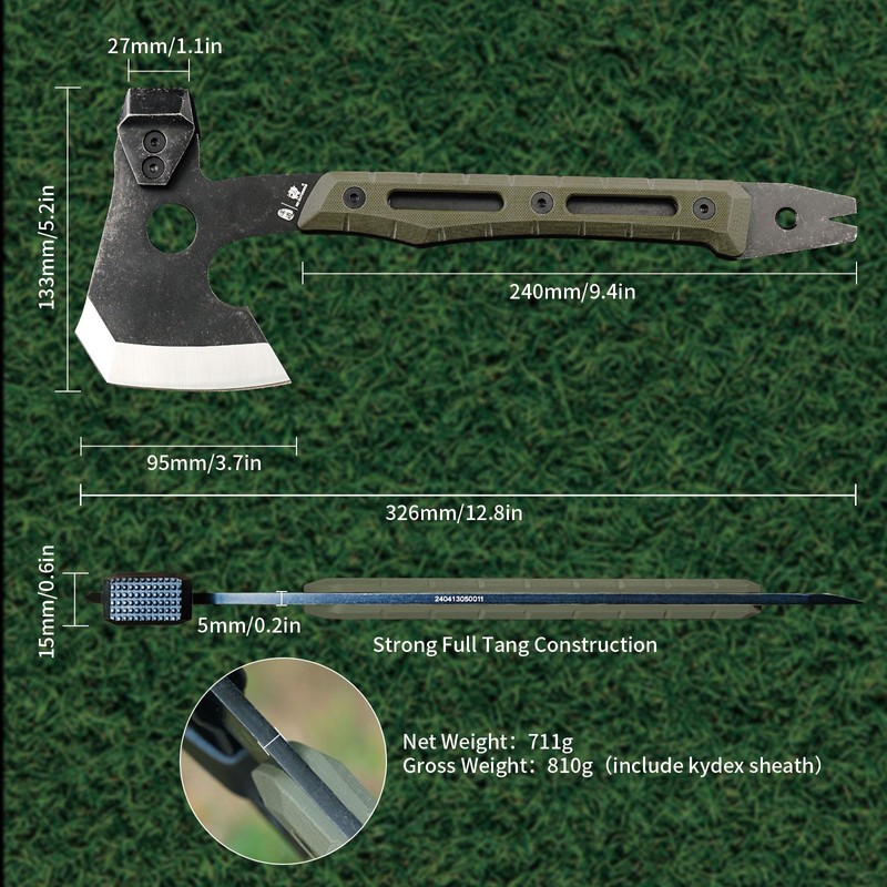 HX Outdoors Multifunctional Splitting Axe, Full Tang Survival Camping Tactical