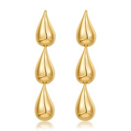 Teardrop Dangle Earrings for Women Girls Gold Plated Hypoallergenic Polished Triple Teardrop Drop Dangling Studs Earring Vintage Elegant Lightweight Birthday Prom Party Wedding Jewelry Gifts for Lover