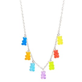 Gummy Bear Acrylic Pendant Necklace Stainless Steel Funny Colorful Cartoon Resin Candy Color Sweet Small Bear Animal Lightweight Chain Necklace for Women Birthday Party Fashion Jewelry Gifts (Colorful)