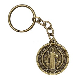 St. Benedict Medal Keychain | Gold-Tone Metal with Antique Finish | Patron Saint of Students | Great Catholic Gift for First Communion, Confirmation, Seminary, and Ordination