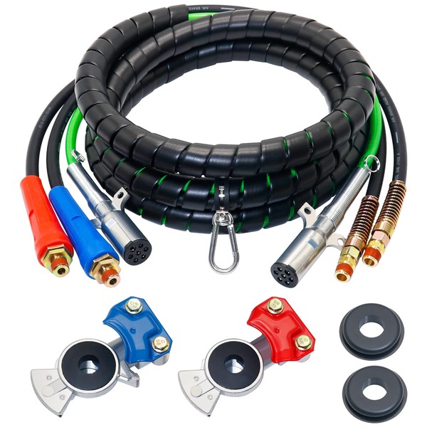 Dazakoot 15FT Air Line Hose Kit, 3-in-1 ABS & Power Airline Air Hose Kit for Semi Truck Tractor Trailer, Air Line Brake Hose Kit with Gladhand