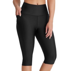 Emlovm Long Swim Shorts for Women High Waisted Knee Length Capri Swimsuits UPF50+ Swim Bottoms with Liner and Pockets Black 4X-Large