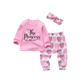 Derouetkia Baby Girl Outfit Set Letter Print Design Tops + Heart Print Pants for Toddler Girl Clothes, Pink, 18-24 Months