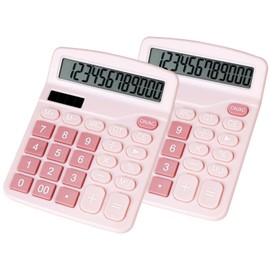 DANRONG Cute Pink Desktop Calculator with Big Buttons, Dual Power Source, Solar and Battery, Large LCD Display, 2 Pack Desk Calculator- Perfect for Basic Office Teachers Students (Pink)