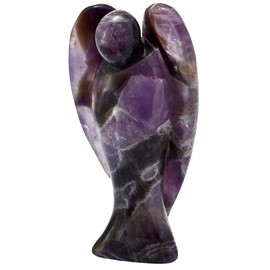 KYEYGWO Amethyst Angel Gemstone Crystal Guardian Angel Statues, Pocket Angel Peace Angel Lucky Charm Reiki Fengshui Desk Ornaments 2.75"