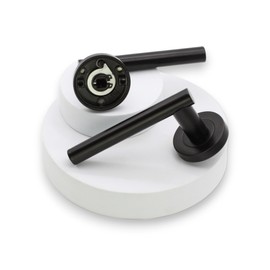 Infinity Decor Pair of Straight T-Bar Lever Door Handle on Round Rose Set Matt Black Interior Pull Handles – Ideal for Exterior and Interior use