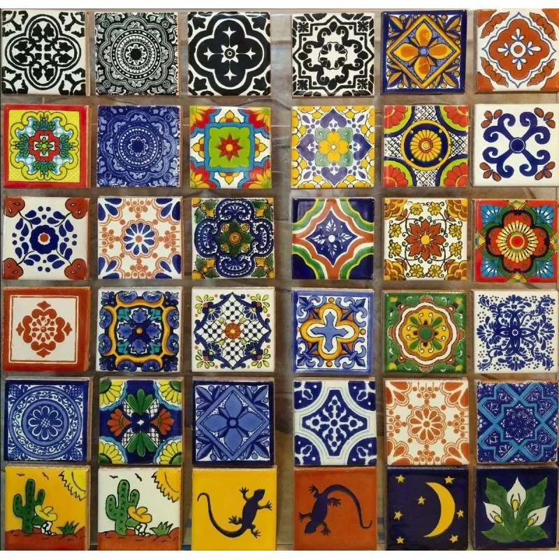 Escanver Azulejo Talavera 5x5 Cm Pequeño 45 Piezas Surtido Confeti