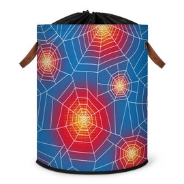 Large Laundry Hamper Basket with Lid, Blue Spider Web Round Collapsible Storage Organizer Bin for Kids Room, Boys, Nursery, Closet, Bedroom, Toys, Dirty Clothes, 16"W x 20"H