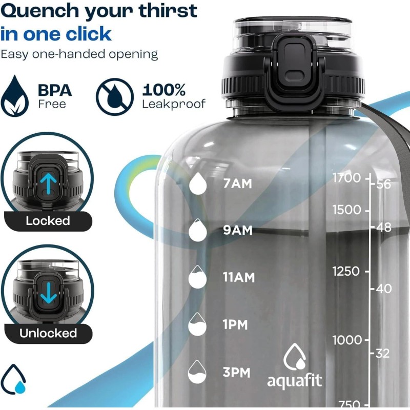 Aquafit 64 oz Water Bottle with Time Marker - Straw