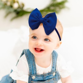 YanJie 3PCS Baby Girl Headbands with Bows Slub Fabric Green Hair Bow Stretchy Hair Bands for Newborn Infant Toddler Little Girls Hair Accessories